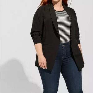 NWT Torrid Parker Studio Crepe Blazer Classic Shawl Collar Open Front Black 1X